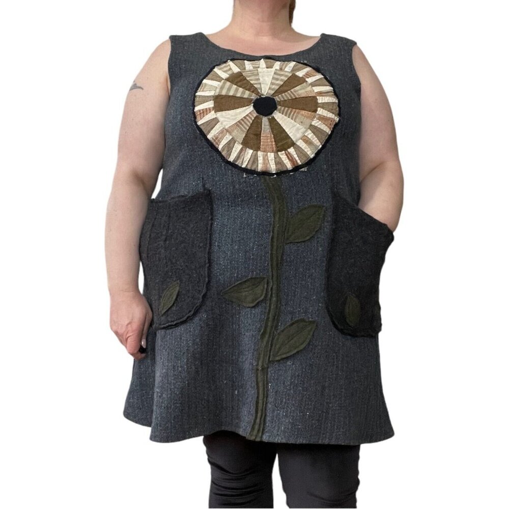 Resurrected Rags Handmade OOAK Quilted Neutral Tunic Dress Womens 1X*